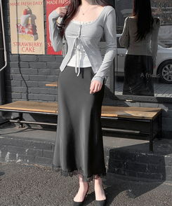 フリルレイヤードカーディガンTシャツ GRAY