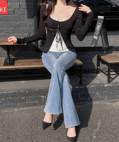 フリルレイヤードカーディガンTシャツ BLACK