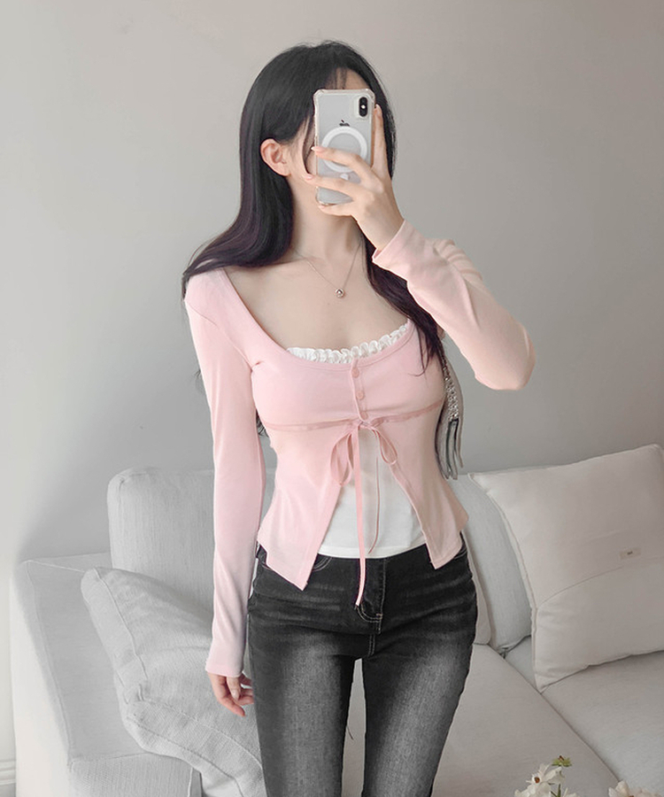 フリルレイヤードカーディガンTシャツ PINK