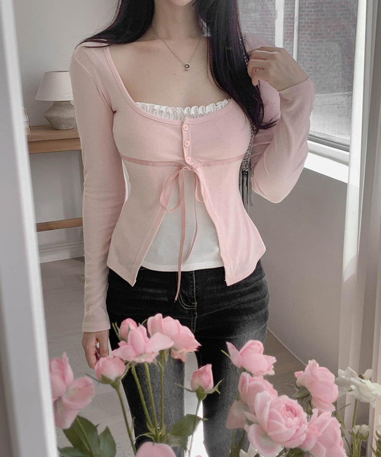フリルレイヤードカーディガンTシャツ PINK