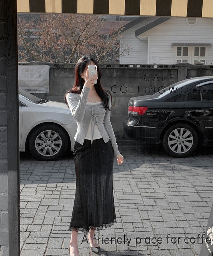 フリルレイヤードカーディガンTシャツ GRAY