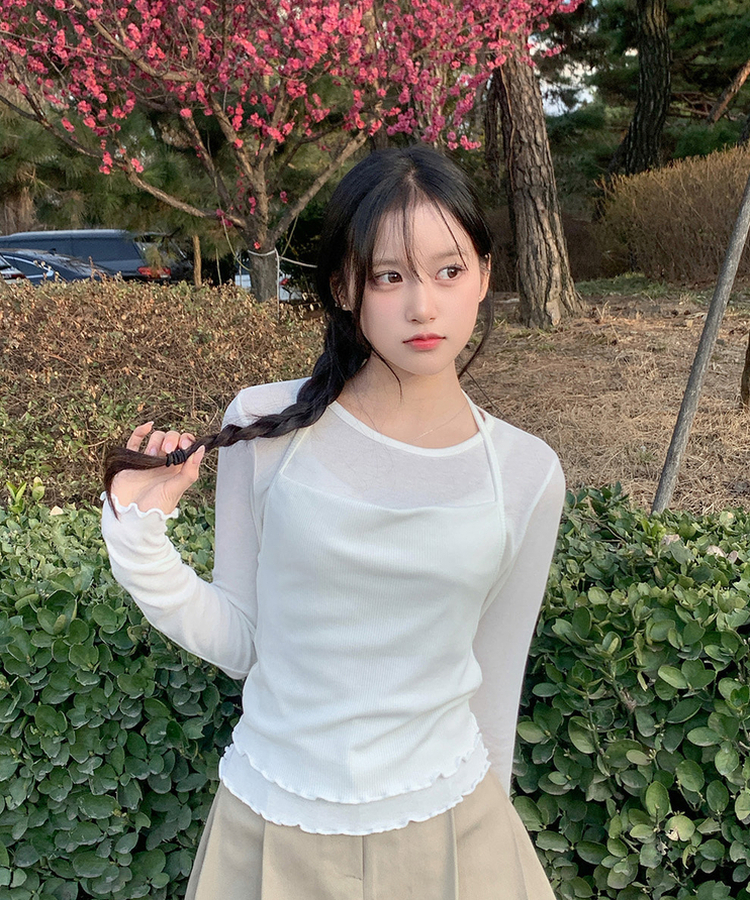 【SET】フリルキャミソール 長袖Tシャツ(5color) IVORY