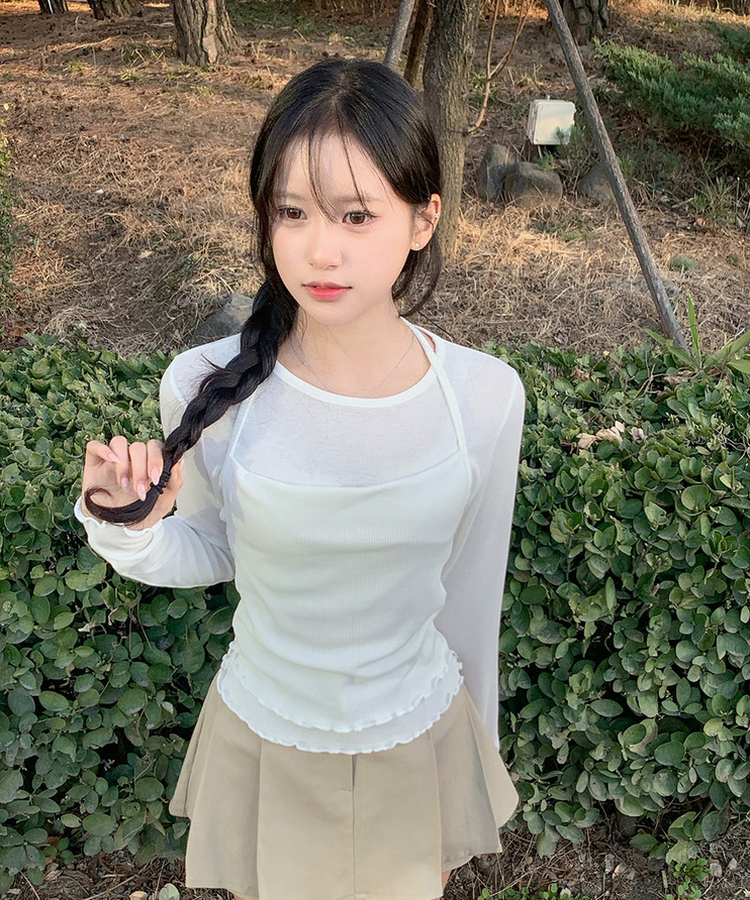 【SET】フリルキャミソール 長袖Tシャツ(5color) IVORY