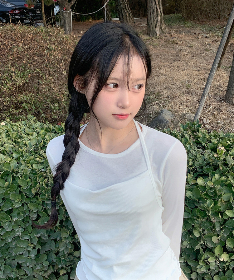 【SET】フリルキャミソール 長袖Tシャツ(5color) IVORY