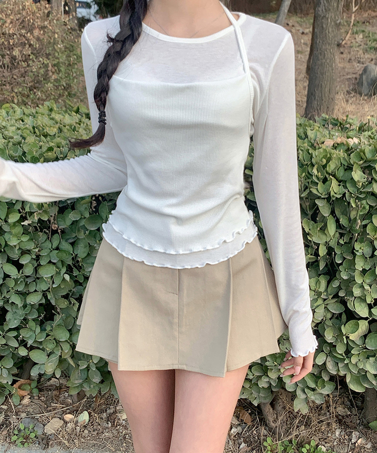 【SET】フリルキャミソール 長袖Tシャツ(5color) IVORY