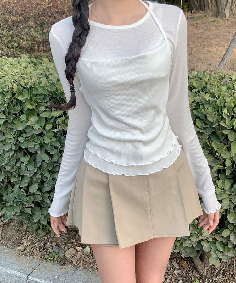 【SET】フリルキャミソール 長袖Tシャツ(5color) IVORY