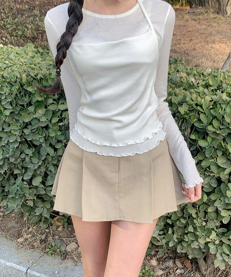 【SET】フリルキャミソール 長袖Tシャツ(5color) IVORY