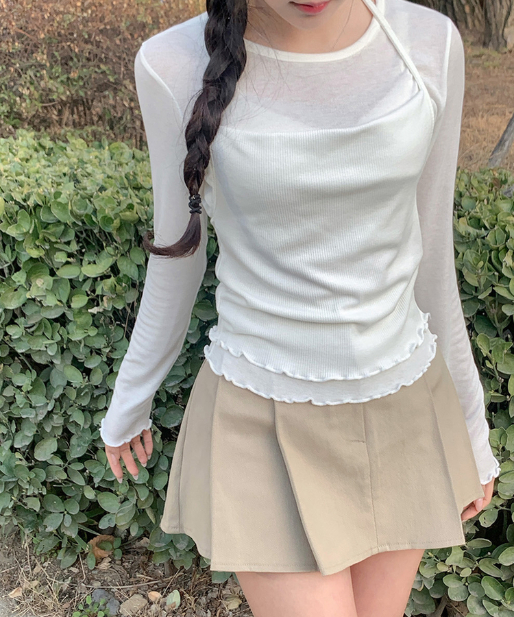 【SET】フリルキャミソール 長袖Tシャツ(5color) IVORY