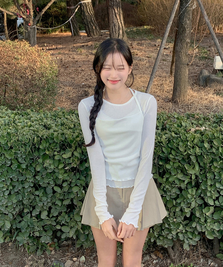 【SET】フリルキャミソール 長袖Tシャツ(5color) IVORY