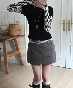 【SET】ドット半袖カーディガン＋レイヤードTシャツ BLACK