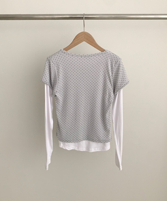 【SET】ドット半袖カーディガン＋レイヤードTシャツ