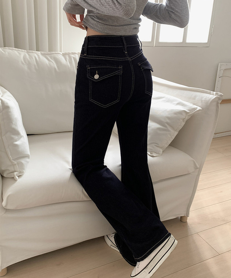 ノンフェードセミブーツカットデニム BLUE