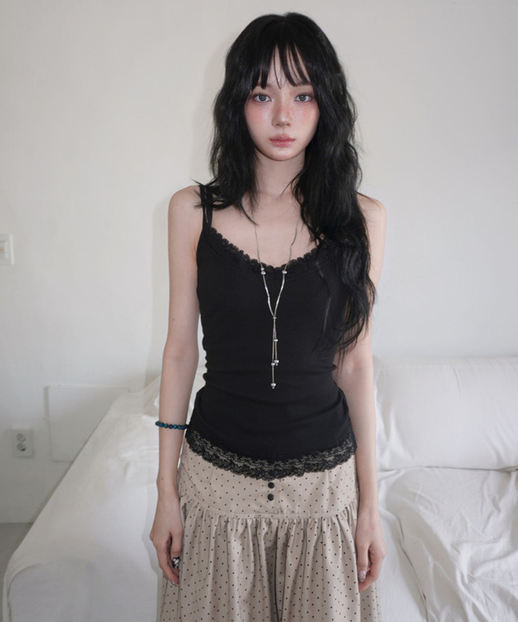 レースフリルキャミソール(6color) BLACK