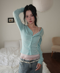 Vネックカラーカーディガン MINT