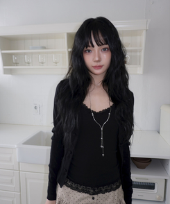 Vネックカラーカーディガン BLACK