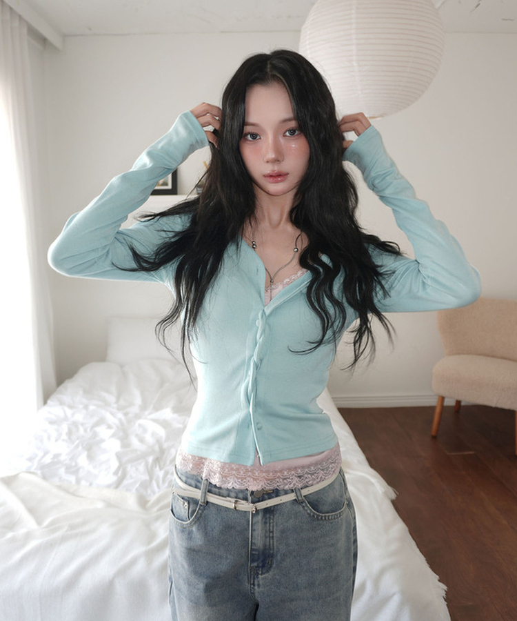 Vネックカラーカーディガン MINT