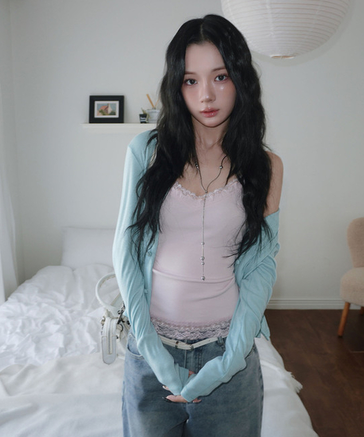 Vネックカラーカーディガン MINT