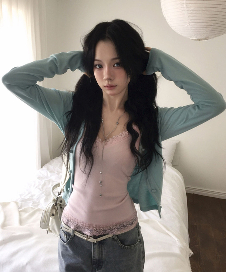 Vネックカラーカーディガン MINT