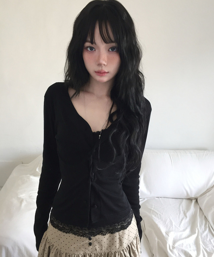 Vネックカラーカーディガン BLACK