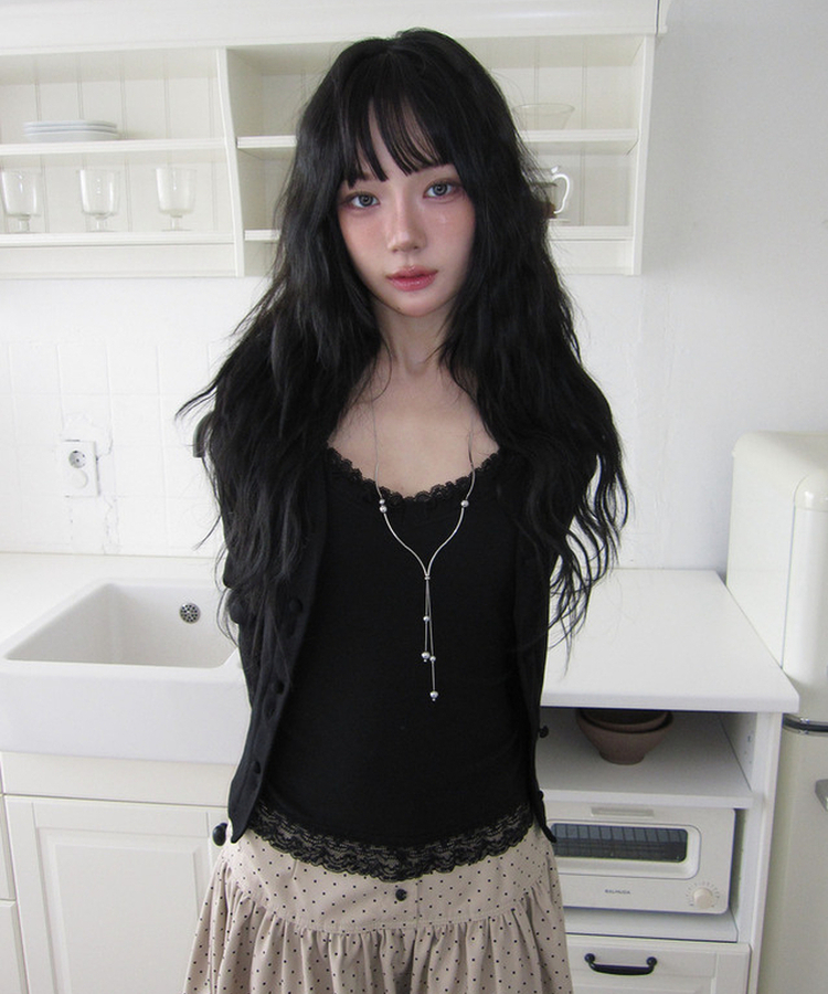 Vネックカラーカーディガン BLACK