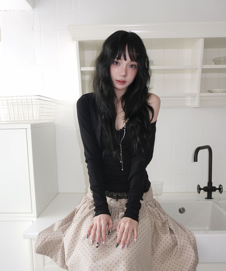 Vネックカラーカーディガン BLACK