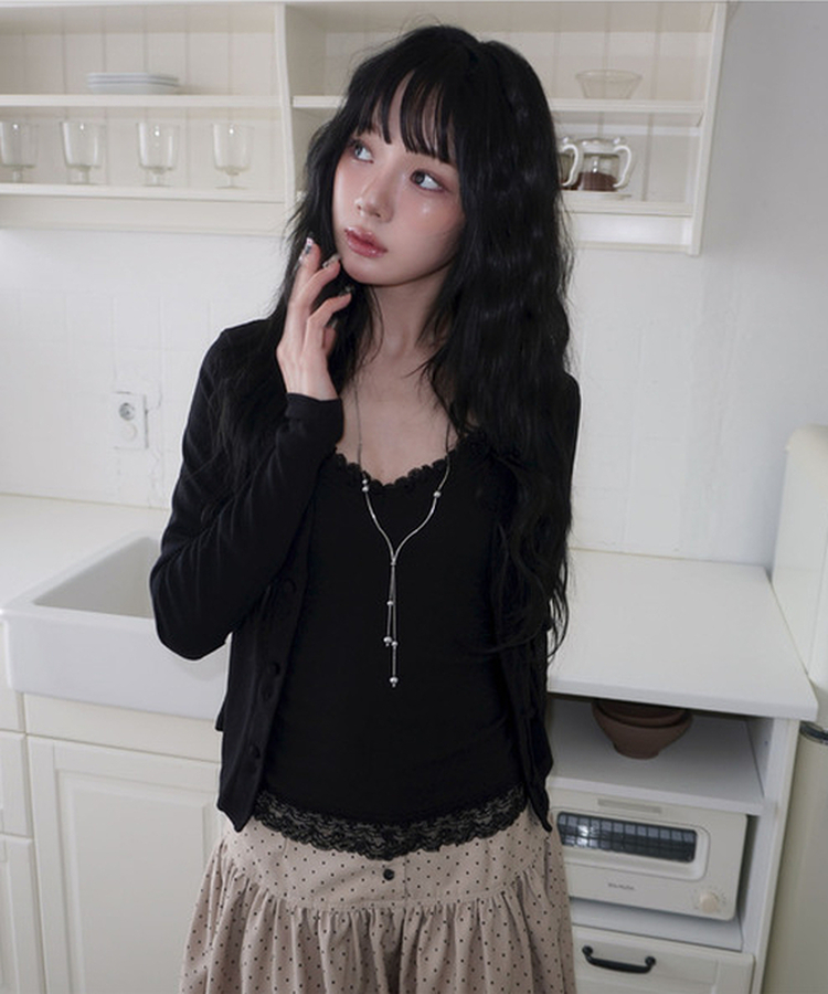 Vネックカラーカーディガン BLACK