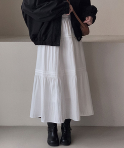 バンディングティアードロングスカート IVORY