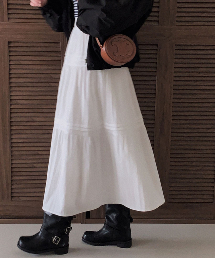 バンディングティアードロングスカート IVORY