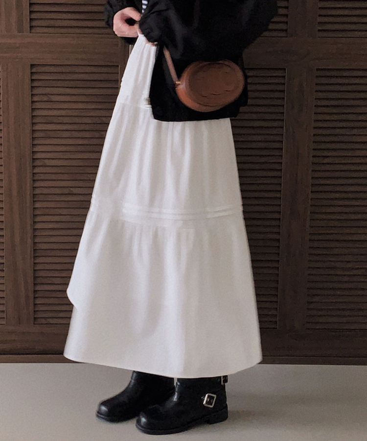 バンディングティアードロングスカート IVORY