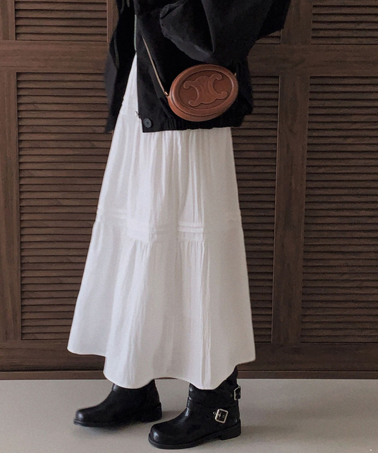 バンディングティアードロングスカート IVORY