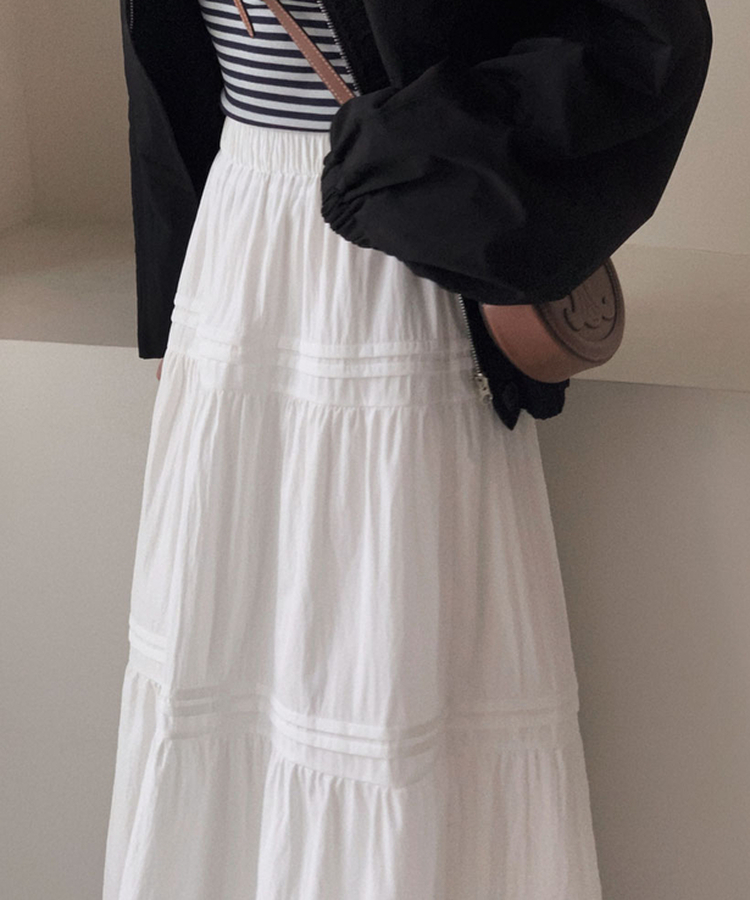 バンディングティアードロングスカート IVORY