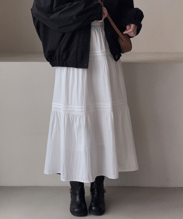 バンディングティアードロングスカート IVORY