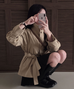 ハイネックショートトレンチジャケット DEEP BEIGE