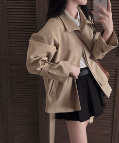 ハイネックショートトレンチジャケット DEEP BEIGE