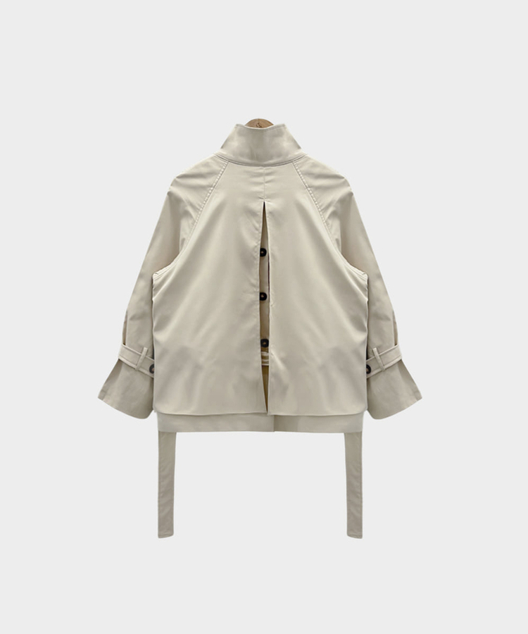 스튜디오 백버튼 하이넥 숏 트렌치 코트 자켓