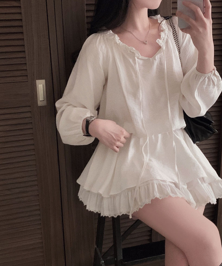 프시케 주인공 블라우스 미니 원피스 아이보리