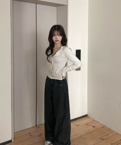 ボタンスリムフィット長袖カーディガン WHITE