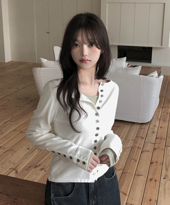 ボタンスリムフィット長袖カーディガン WHITE