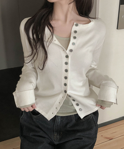 ボタンスリムフィット長袖カーディガン WHITE