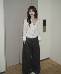 ボタンスリムフィット長袖カーディガン WHITE