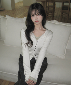 ボタンスリムフィット長袖カーディガン WHITE