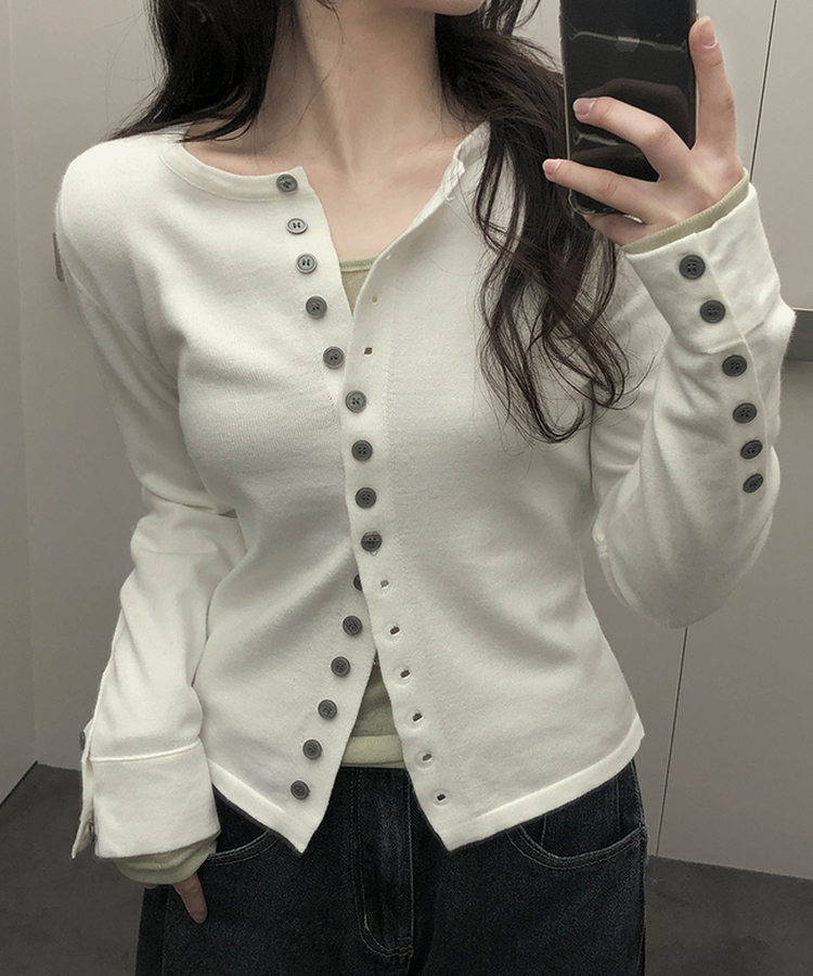 ボタンスリムフィット長袖カーディガン WHITE