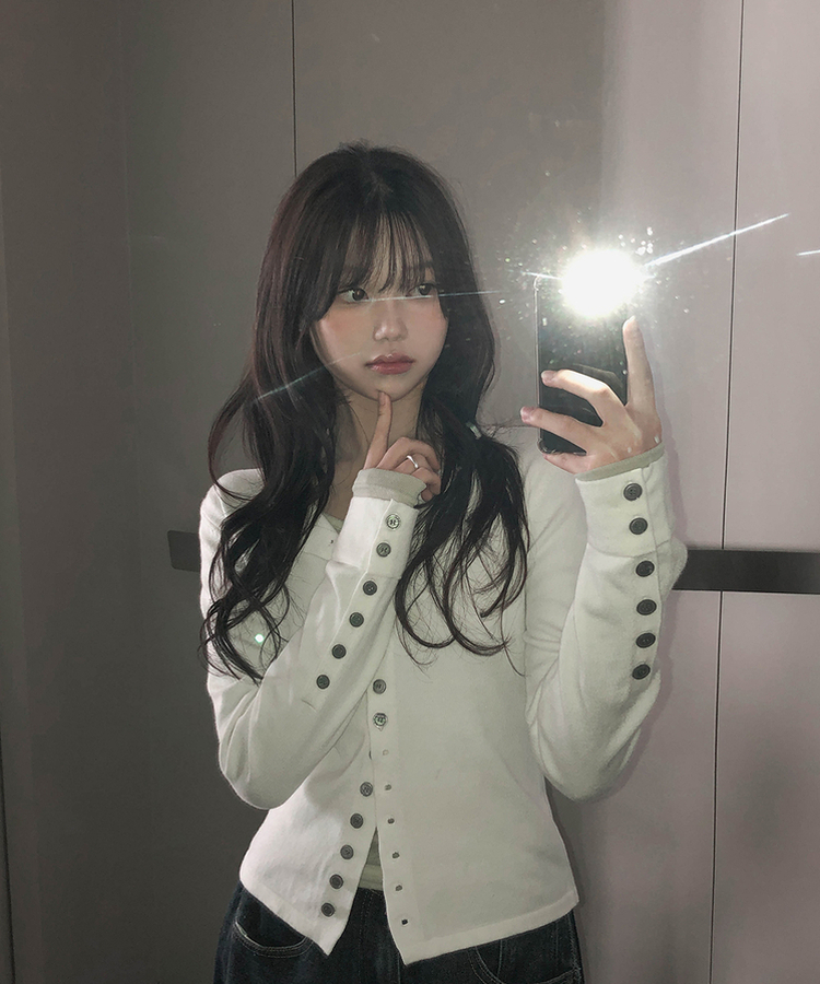 ボタンスリムフィット長袖カーディガン WHITE