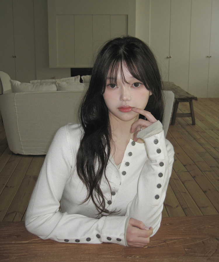 ボタンスリムフィット長袖カーディガン WHITE