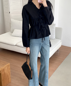 アイレットストリングブラウス BLACK