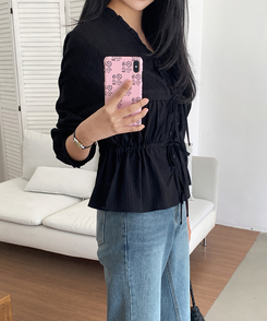 アイレットストリングブラウス BLACK