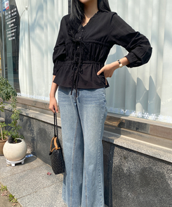 アイレットストリングブラウス BLACK