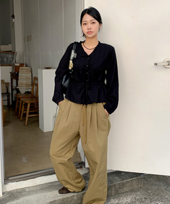 アイレットストリングブラウス BLACK