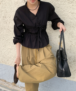 アイレットストリングブラウス BLACK