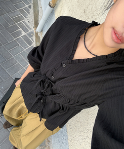 アイレットストリングブラウス BLACK